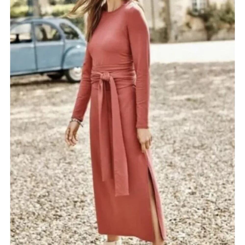 J. Jill Long-Sleeve Tie-Waist Maxi Dress in Dusty Rose